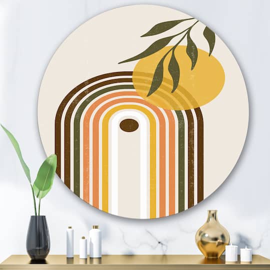 Designart - Abstract Yellow Sun With Retro Rainbow